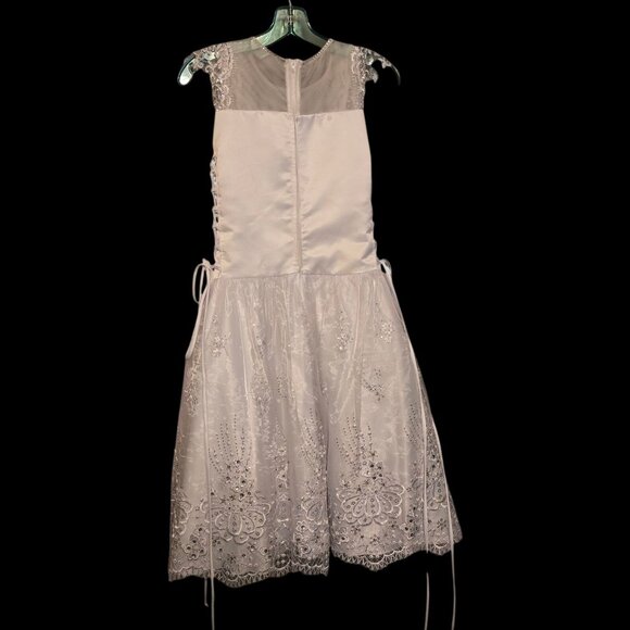 Tip Top Kids Quinceañera Dress Virgin Mary Sz 14 White Embroidery Rhinestones - Picture 6 of 12